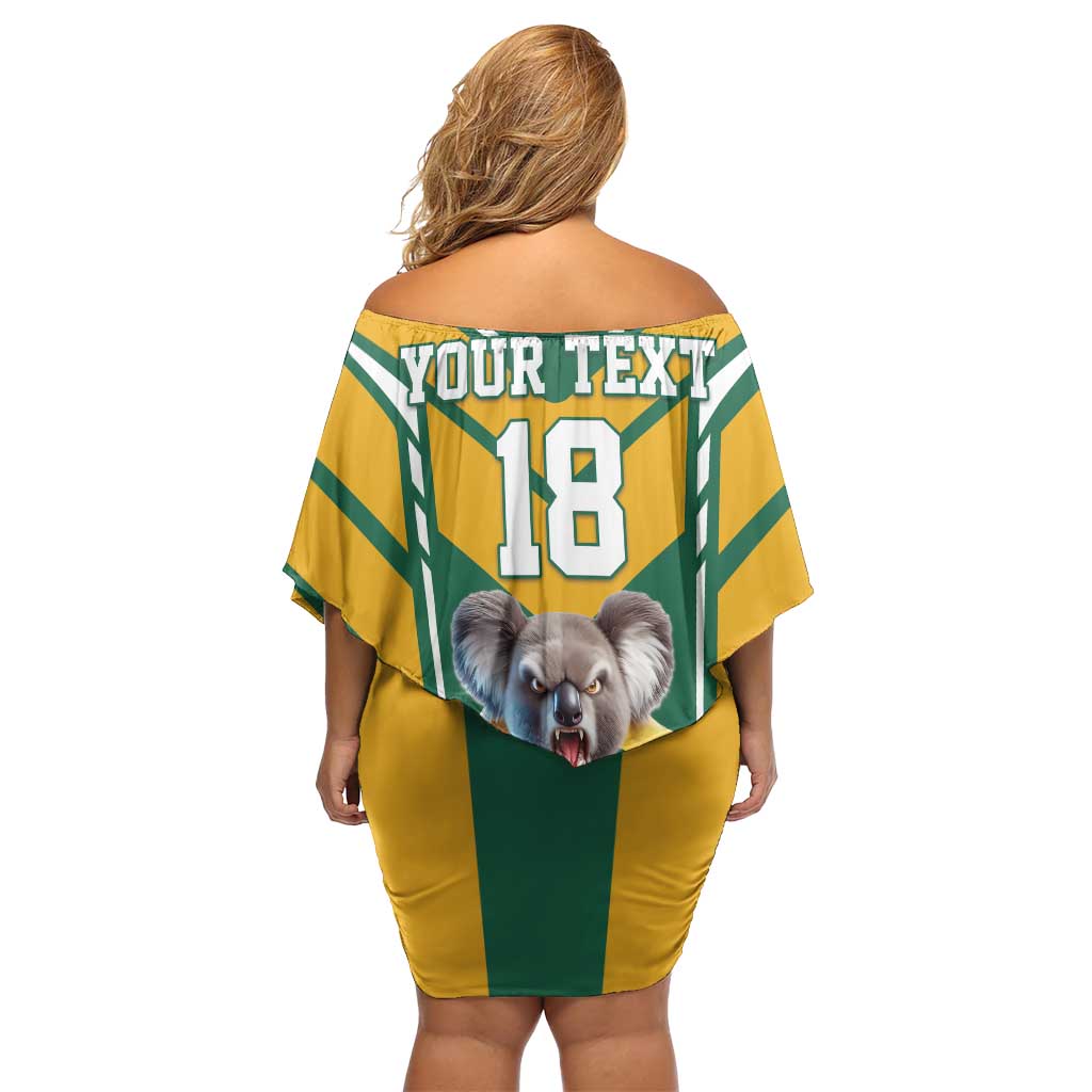 Custom Australia Rugby Family Matching Off Shoulder Short Dress and Hawaiian Shirt Koala Mascot Sporty Style - Aussie Hoodie