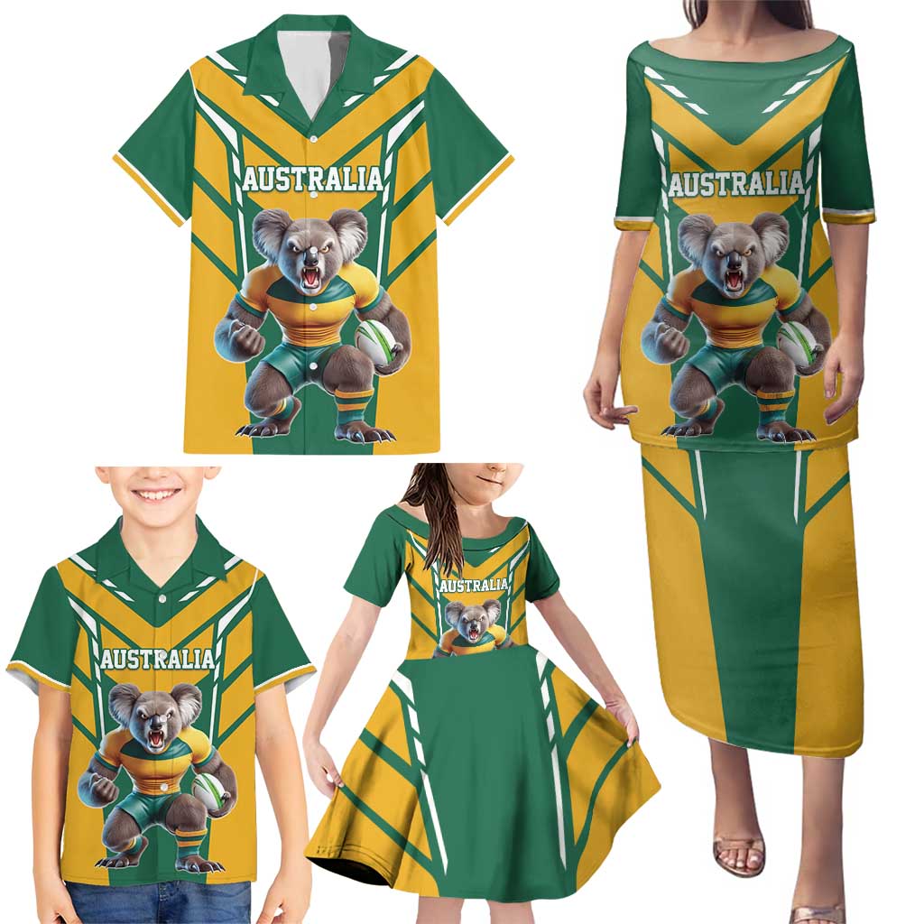 Custom Australia Rugby Family Matching Puletasi and Hawaiian Shirt Koala Mascot Sporty Style - Aussie Hoodie