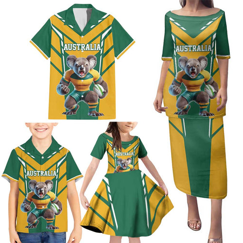 Custom Australia Rugby Family Matching Puletasi and Hawaiian Shirt Koala Mascot Sporty Style - Aussie Hoodie
