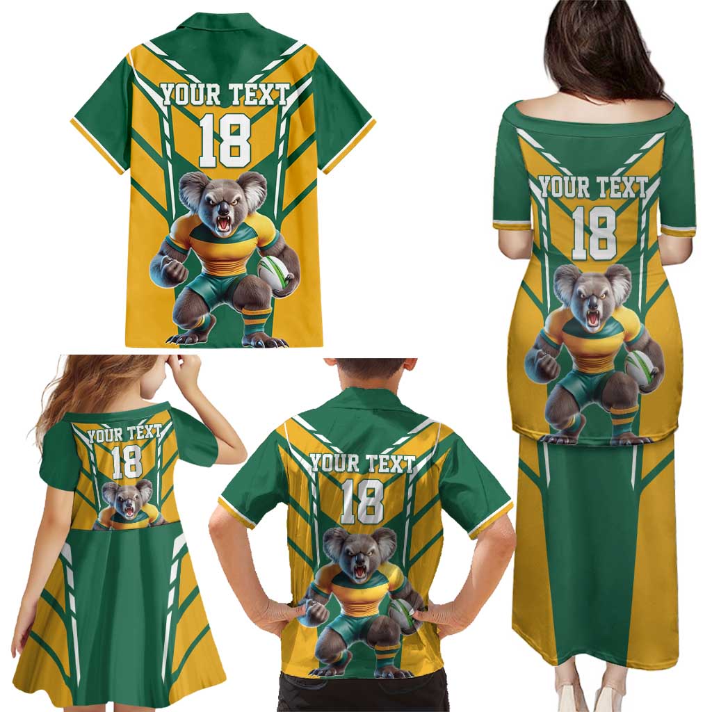 Custom Australia Rugby Family Matching Puletasi and Hawaiian Shirt Koala Mascot Sporty Style - Aussie Hoodie