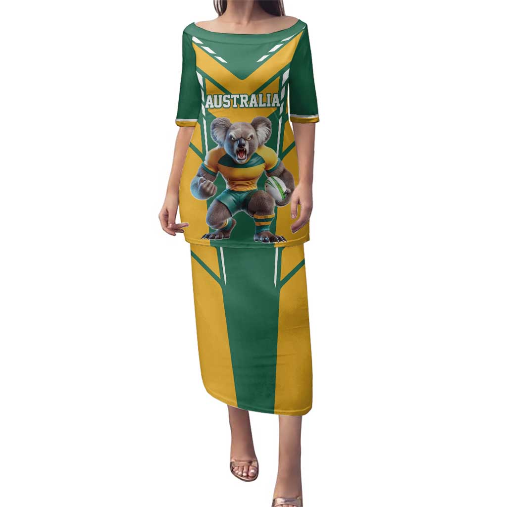 Custom Australia Rugby Family Matching Puletasi and Hawaiian Shirt Koala Mascot Sporty Style - Aussie Hoodie