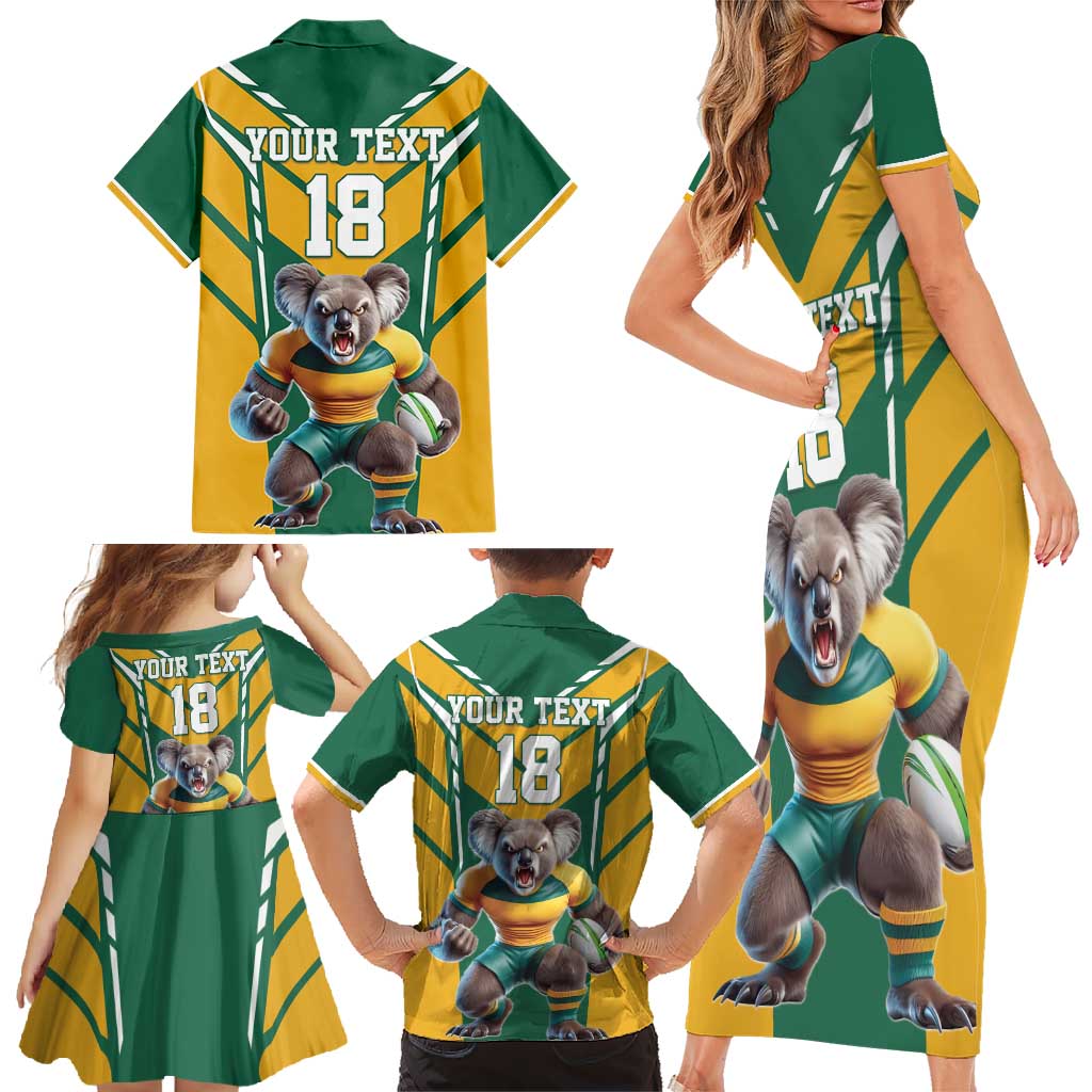 Custom Australia Rugby Family Matching Short Sleeve Bodycon Dress and Hawaiian Shirt Koala Mascot Sporty Style - Aussie Hoodie
