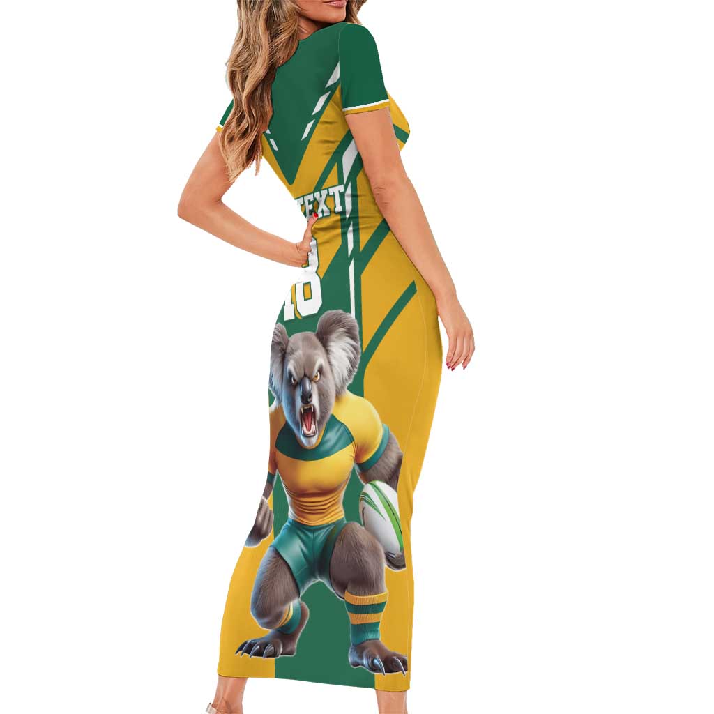 Custom Australia Rugby Family Matching Short Sleeve Bodycon Dress and Hawaiian Shirt Koala Mascot Sporty Style - Aussie Hoodie