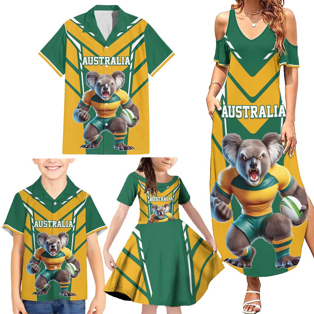 Custom Australia Rugby Family Matching Summer Maxi Dress and Hawaiian Shirt Koala Mascot Sporty Style - Aussie Hoodie