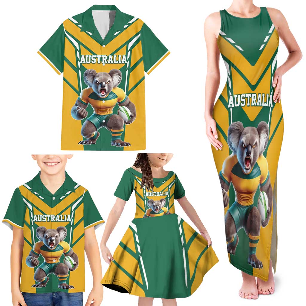 Custom Australia Rugby Family Matching Tank Maxi Dress and Hawaiian Shirt Koala Mascot Sporty Style - Aussie Hoodie