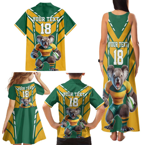 Custom Australia Rugby Family Matching Tank Maxi Dress and Hawaiian Shirt Koala Mascot Sporty Style - Aussie Hoodie