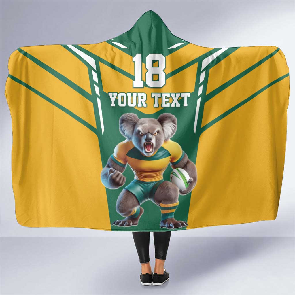 Custom Australia Rugby Hooded Blanket Koala Mascot Sporty Style - Aussie Hoodie