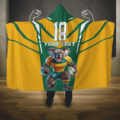 Custom Australia Rugby Hooded Blanket Koala Mascot Sporty Style - Aussie Hoodie