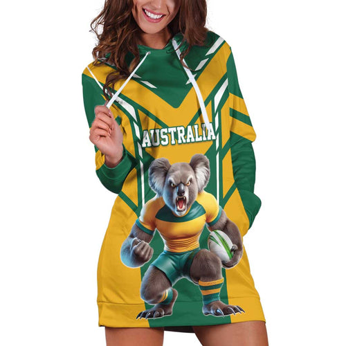 Custom Australia Rugby Hoodie Dress Koala Mascot Sporty Style - Aussie Hoodie