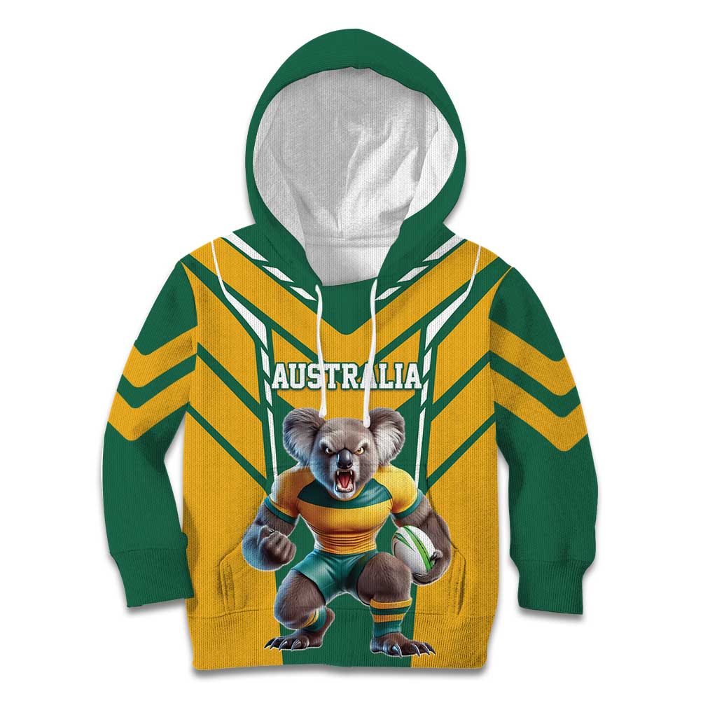 Custom Australia Rugby Kid Hoodie Koala Mascot Sporty Style - Aussie Hoodie