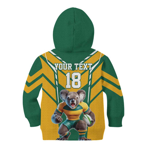 Custom Australia Rugby Kid Hoodie Koala Mascot Sporty Style - Aussie Hoodie