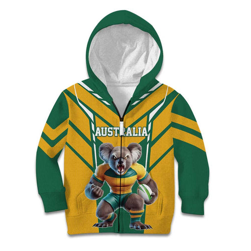Custom Australia Rugby Kid Hoodie Koala Mascot Sporty Style - Aussie Hoodie