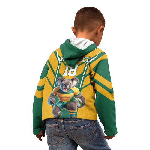 Custom Australia Rugby Kid Hoodie Koala Mascot Sporty Style - Aussie Hoodie