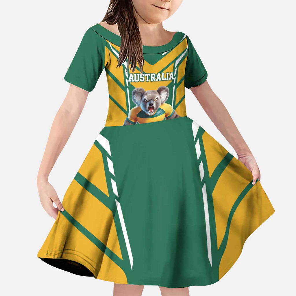 Custom Australia Rugby Kid Short Sleeve Dress Koala Mascot Sporty Style - Aussie Hoodie