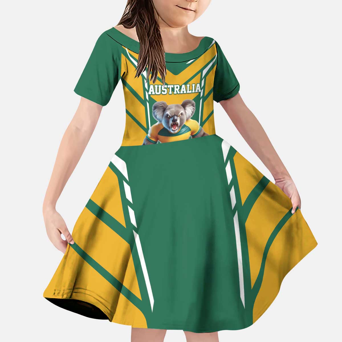 Custom Australia Rugby Kid Short Sleeve Dress Koala Mascot Sporty Style - Aussie Hoodie