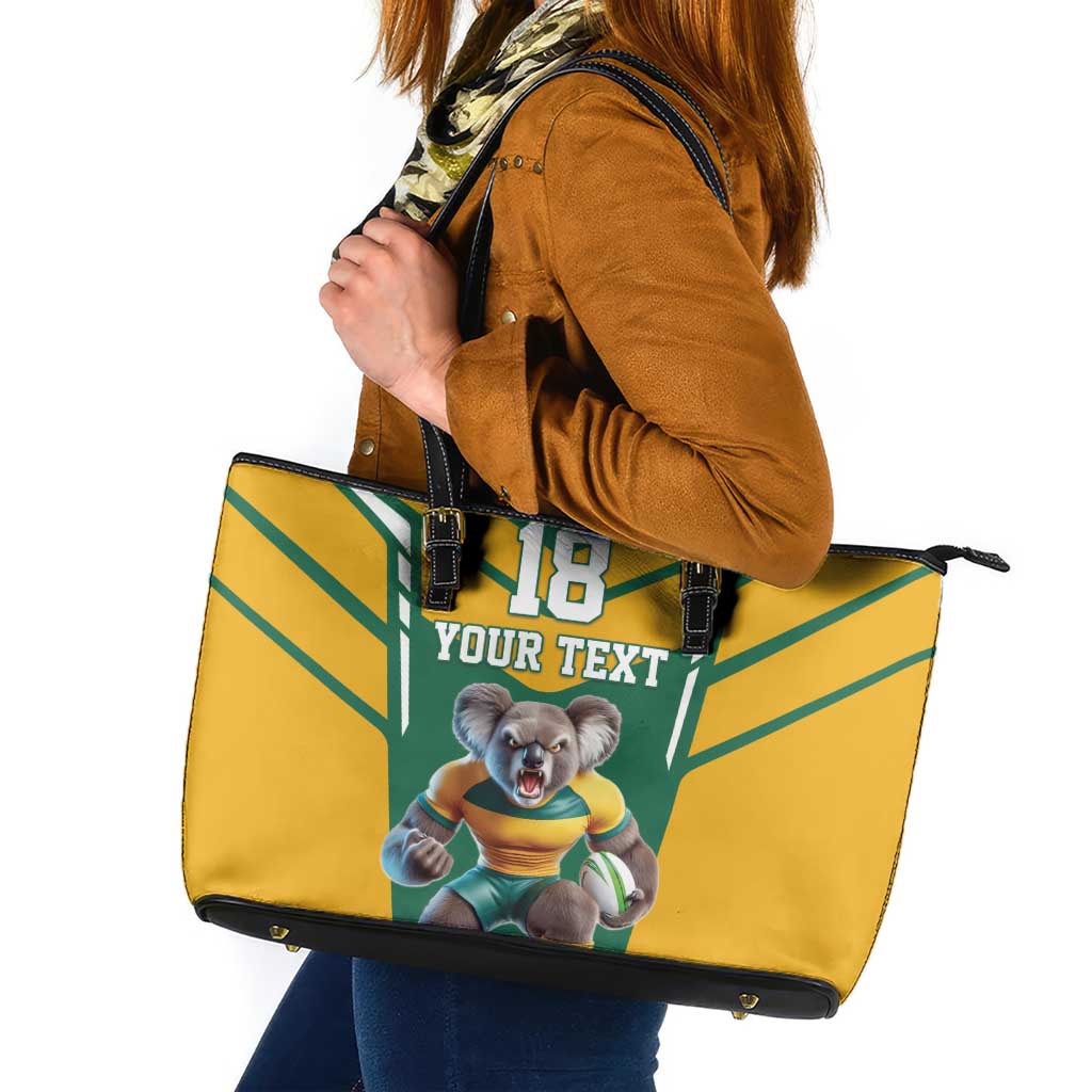 Custom Australia Rugby Leather Tote Bag Koala Mascot Sporty Style - Aussie Hoodie