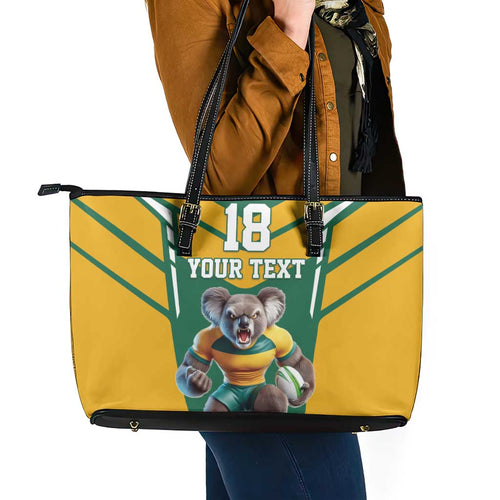 Custom Australia Rugby Leather Tote Bag Koala Mascot Sporty Style - Aussie Hoodie