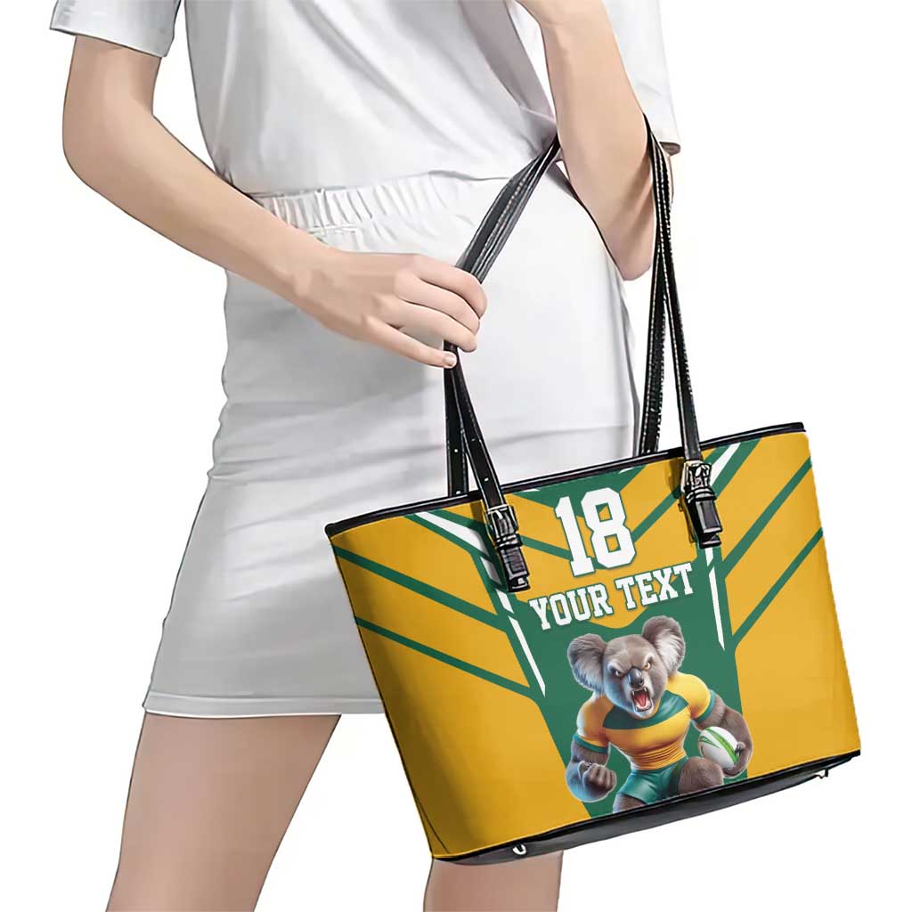 Custom Australia Rugby Leather Tote Bag Koala Mascot Sporty Style - Aussie Hoodie