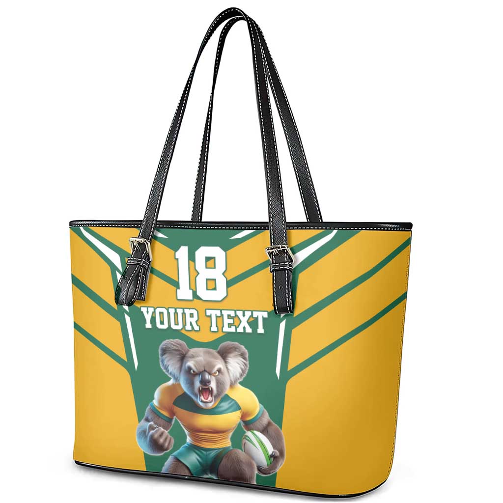 Custom Australia Rugby Leather Tote Bag Koala Mascot Sporty Style - Aussie Hoodie