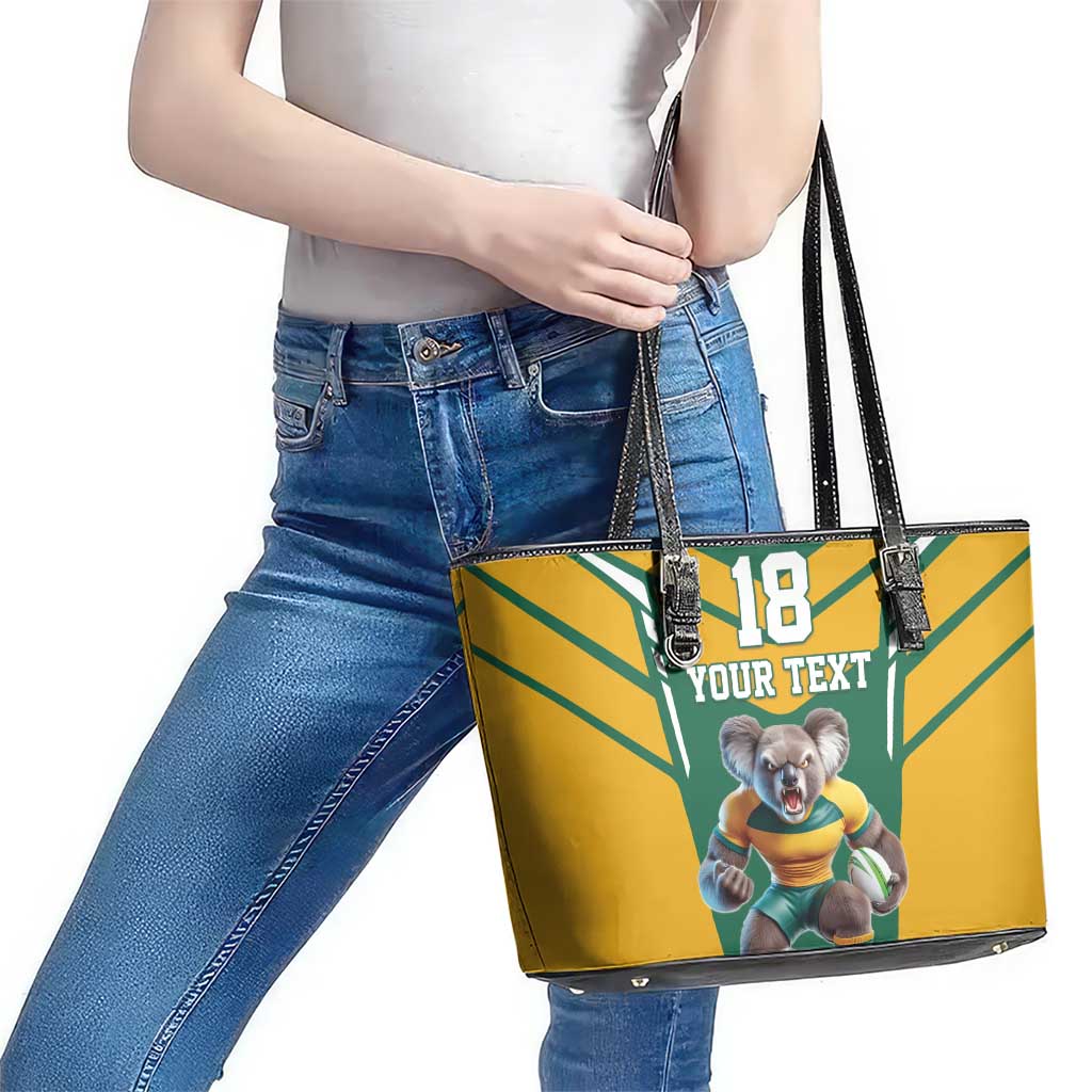 Custom Australia Rugby Leather Tote Bag Koala Mascot Sporty Style - Aussie Hoodie
