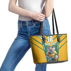 Custom Australia Rugby Leather Tote Bag Koala Mascot Sporty Style - Aussie Hoodie
