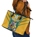 Custom Australia Rugby Leather Tote Bag Koala Mascot Sporty Style - Aussie Hoodie