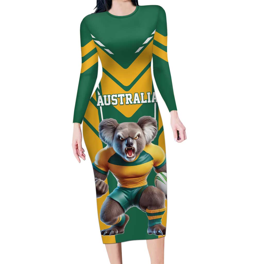 Custom Australia Rugby Long Sleeve Bodycon Dress Koala Mascot Sporty Style - Aussie Hoodie