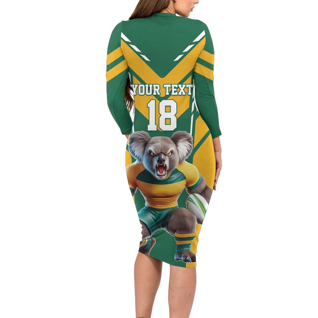 Custom Australia Rugby Long Sleeve Bodycon Dress Koala Mascot Sporty Style - Aussie Hoodie
