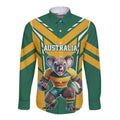 Custom Australia Rugby Long Sleeve Button Shirt Koala Mascot Sporty Style - Aussie Hoodie