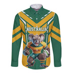 Custom Australia Rugby Long Sleeve Button Shirt Koala Mascot Sporty Style - Aussie Hoodie