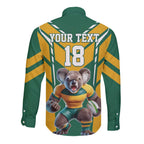 Custom Australia Rugby Long Sleeve Button Shirt Koala Mascot Sporty Style - Aussie Hoodie