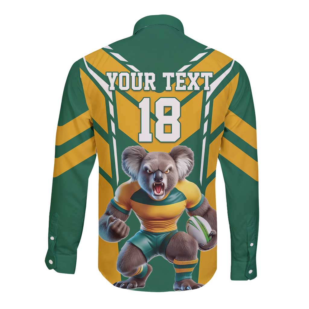 Custom Australia Rugby Long Sleeve Button Shirt Koala Mascot Sporty Style - Aussie Hoodie