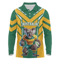 Custom Australia Rugby Long Sleeve Polo Shirt Koala Mascot Sporty Style - Aussie Hoodie