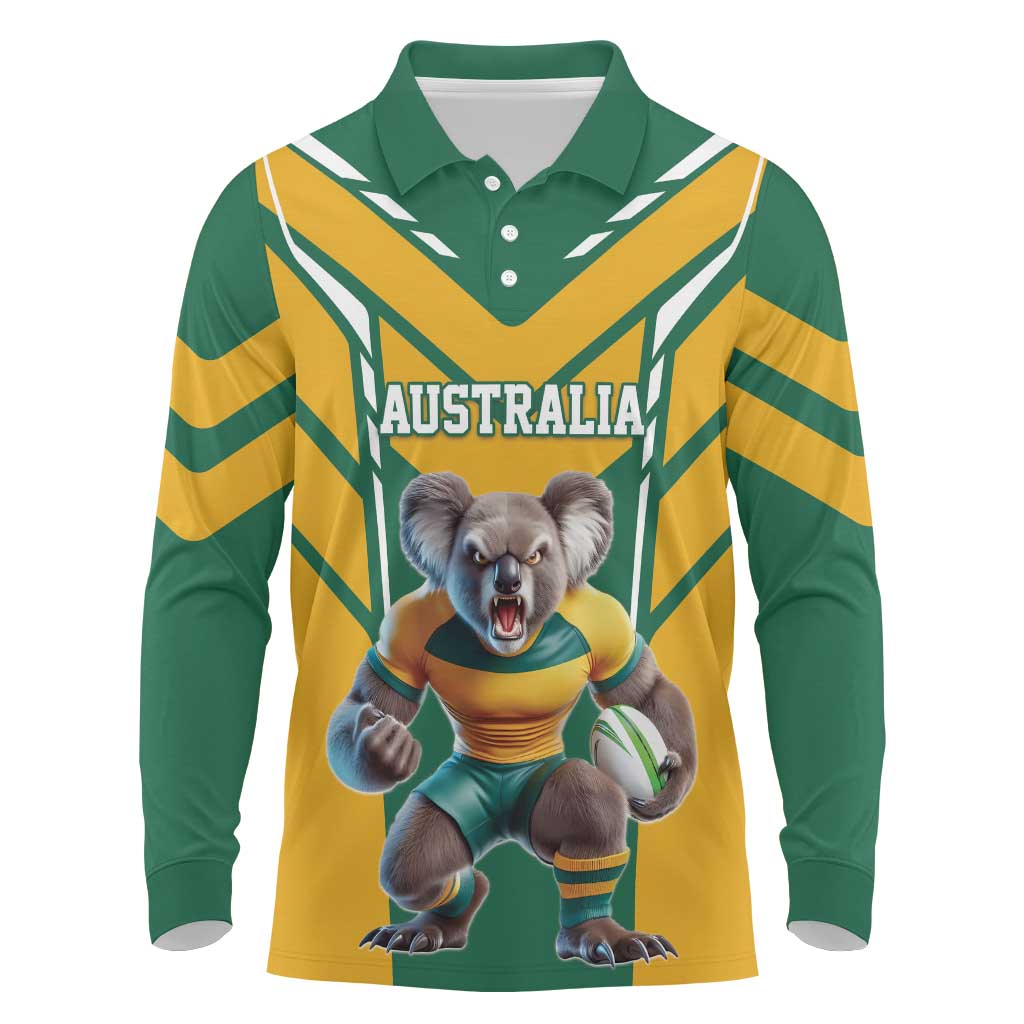 Custom Australia Rugby Long Sleeve Polo Shirt Koala Mascot Sporty Style - Aussie Hoodie