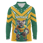 Custom Australia Rugby Long Sleeve Polo Shirt Koala Mascot Sporty Style - Aussie Hoodie