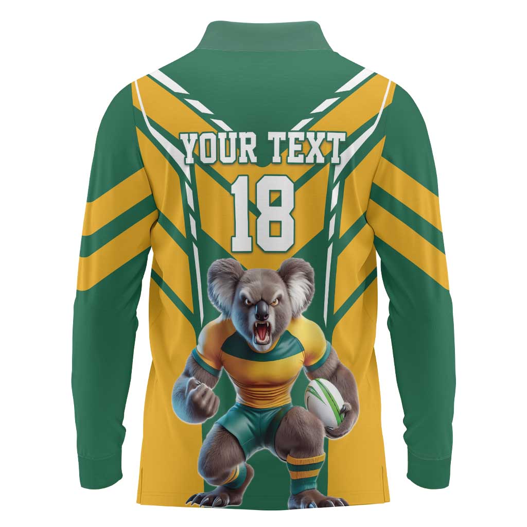 Custom Australia Rugby Long Sleeve Polo Shirt Koala Mascot Sporty Style - Aussie Hoodie