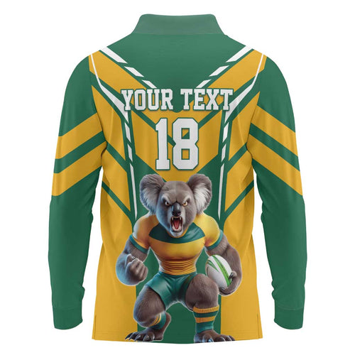 Custom Australia Rugby Long Sleeve Polo Shirt Koala Mascot Sporty Style - Aussie Hoodie