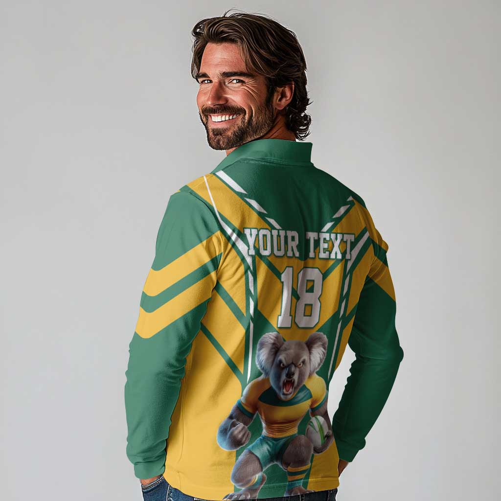 Custom Australia Rugby Long Sleeve Polo Shirt Koala Mascot Sporty Style - Aussie Hoodie