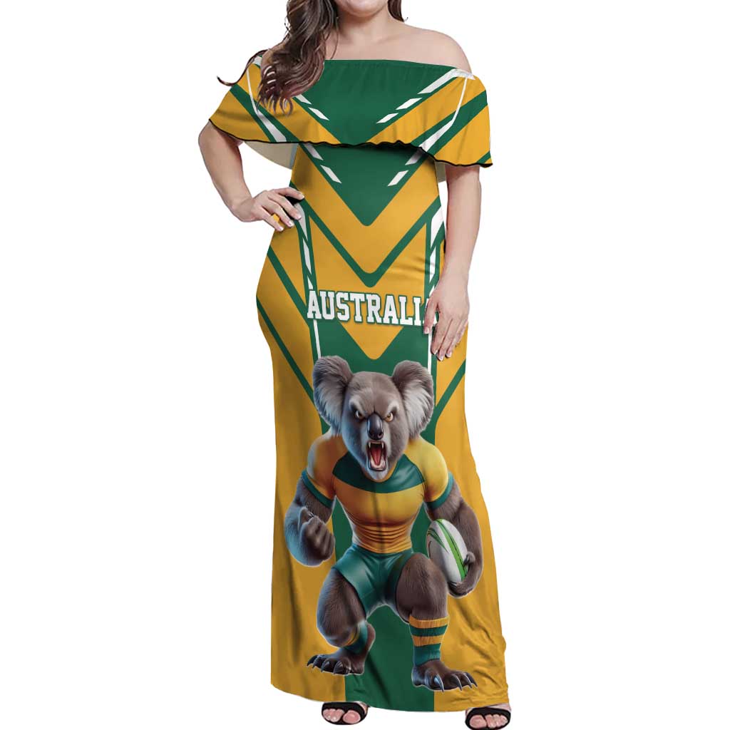 Custom Australia Rugby Off Shoulder Maxi Dress Koala Mascot Sporty Style - Aussie Hoodie