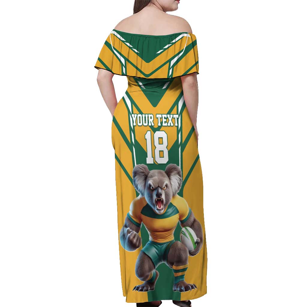 Custom Australia Rugby Off Shoulder Maxi Dress Koala Mascot Sporty Style - Aussie Hoodie