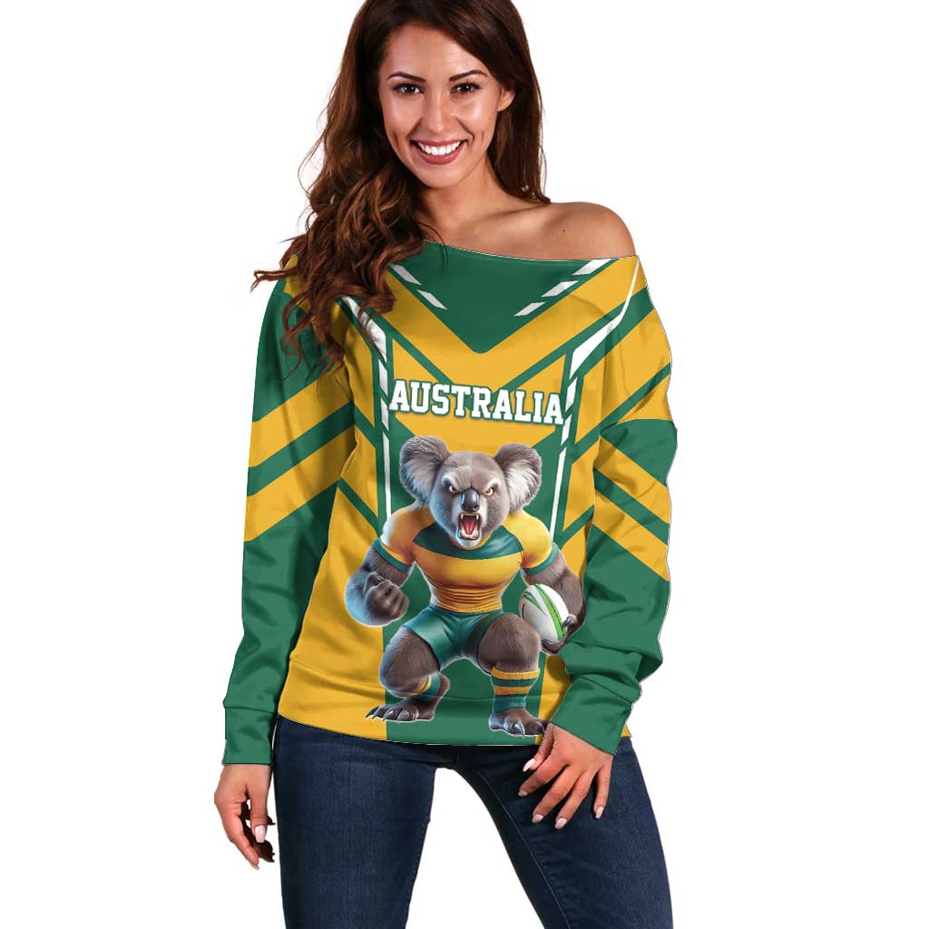 Custom Australia Rugby Off Shoulder Sweater Koala Mascot Sporty Style - Aussie Hoodie
