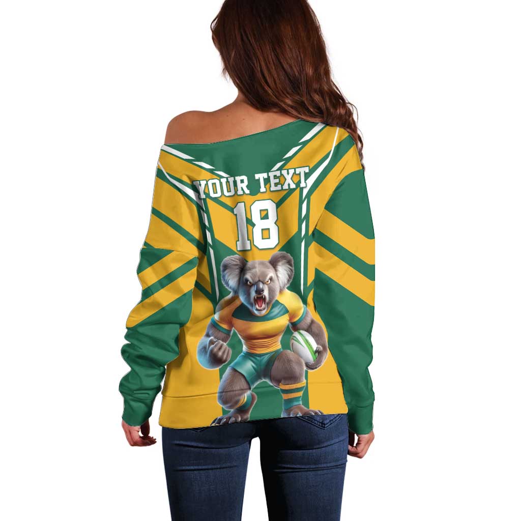 Custom Australia Rugby Off Shoulder Sweater Koala Mascot Sporty Style - Aussie Hoodie