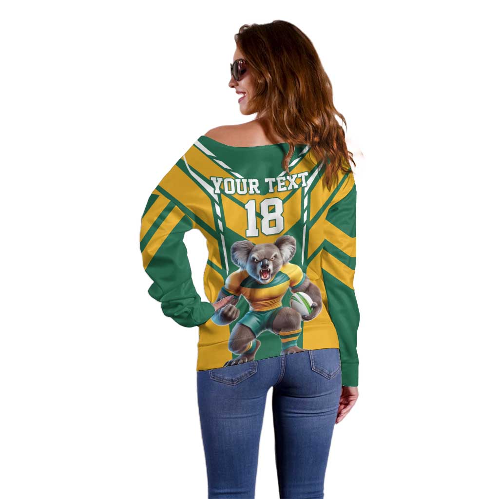 Custom Australia Rugby Off Shoulder Sweater Koala Mascot Sporty Style - Aussie Hoodie