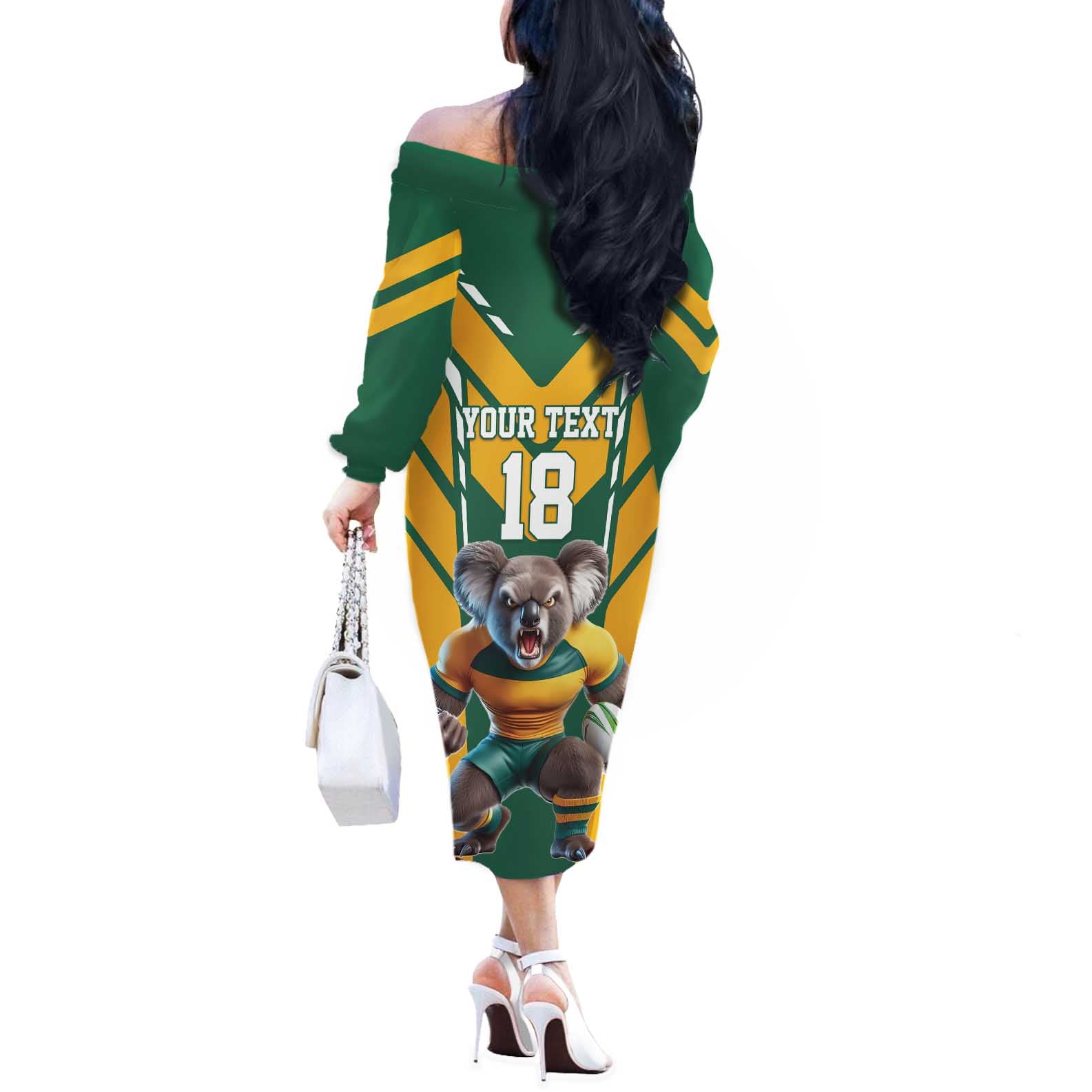 Custom Australia Rugby Off The Shoulder Long Sleeve Dress Koala Mascot Sporty Style - Aussie Hoodie