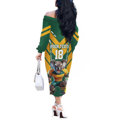 Custom Australia Rugby Off The Shoulder Long Sleeve Dress Koala Mascot Sporty Style - Aussie Hoodie