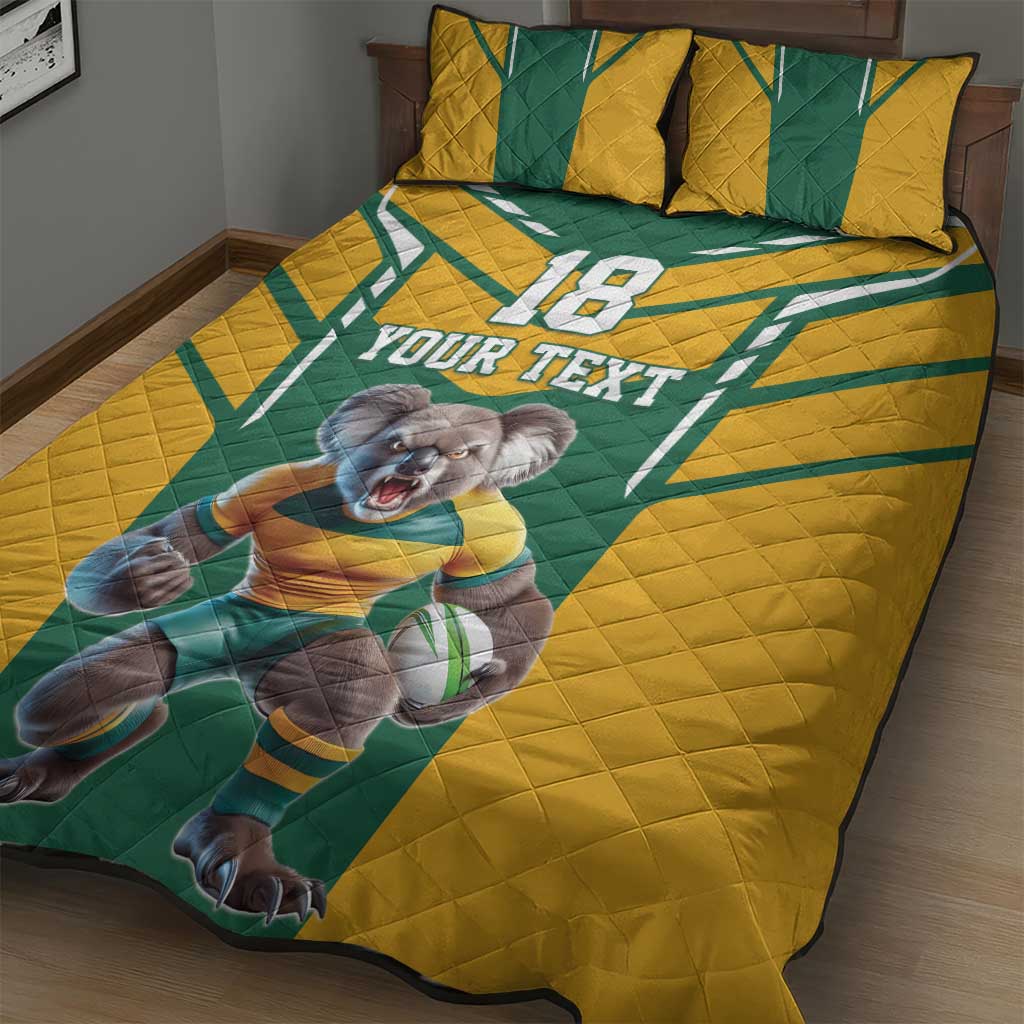 Custom Australia Rugby Quilt Bed Set Koala Mascot Sporty Style - Aussie Hoodie