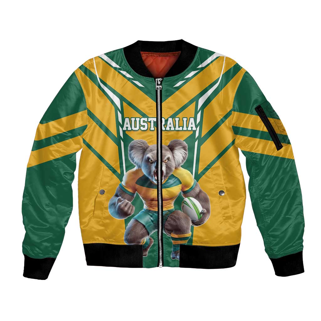 Custom Australia Rugby Sleeve Zip Bomber Jacket Koala Mascot Sporty Style - Aussie Hoodie