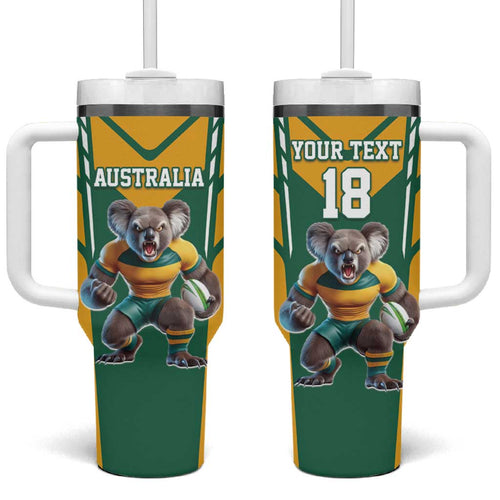 Custom Australia Rugby Tumbler With Handle Koala Mascot Sporty Style - Aussie Hoodie