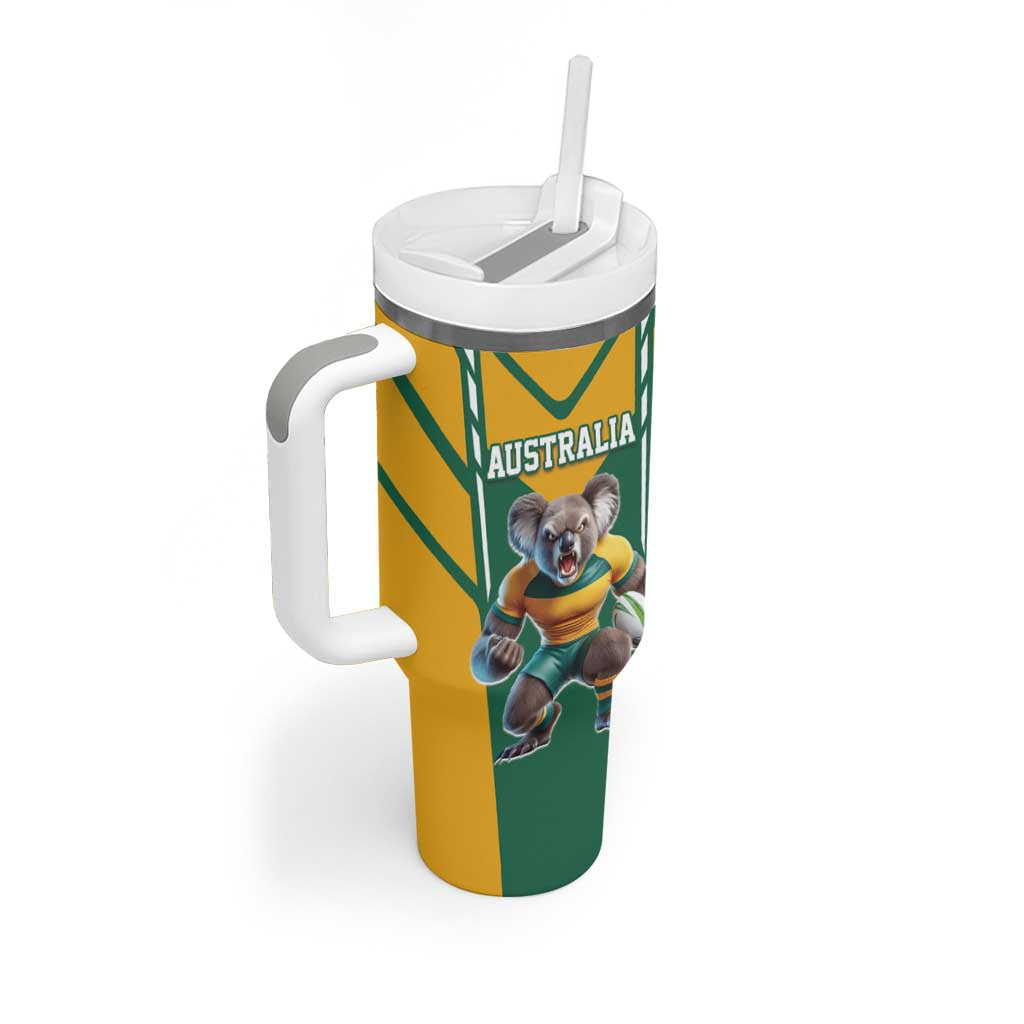 Custom Australia Rugby Tumbler With Handle Koala Mascot Sporty Style - Aussie Hoodie