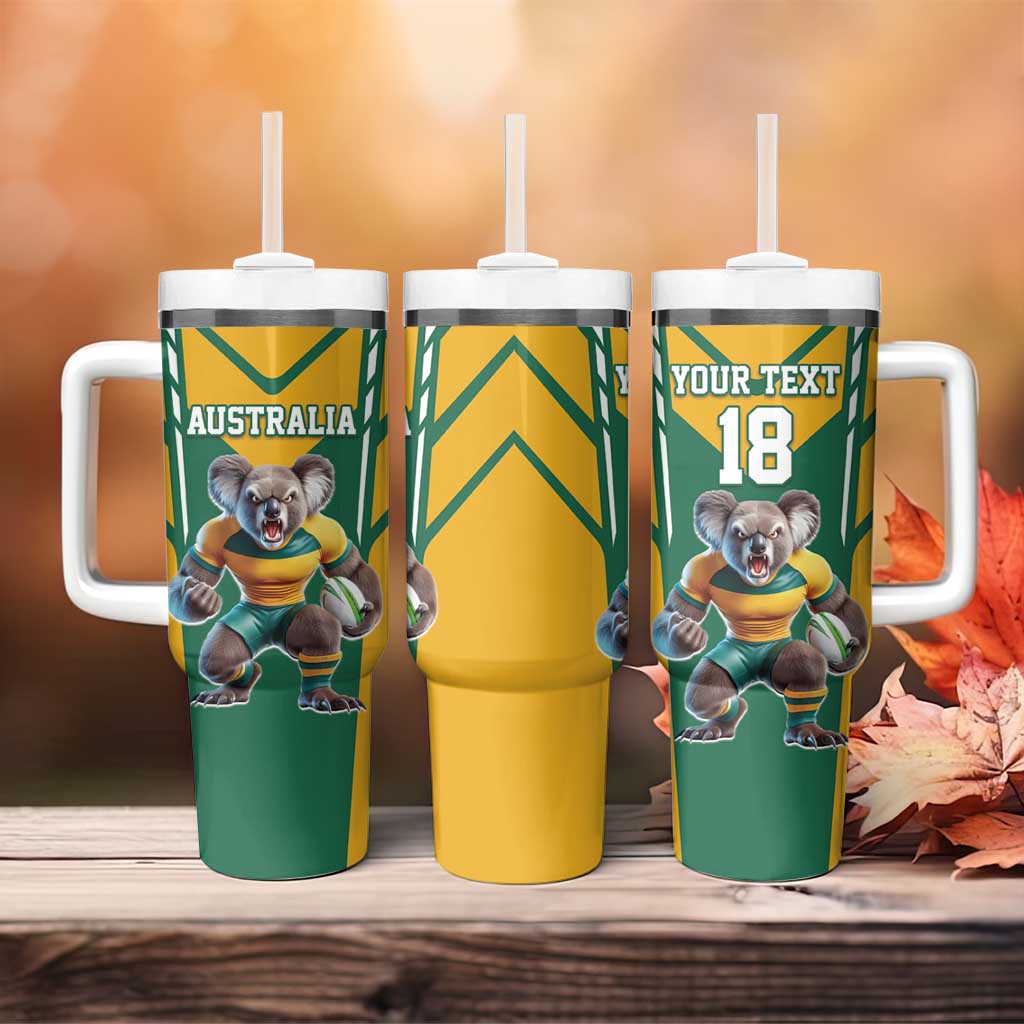 Custom Australia Rugby Tumbler With Handle Koala Mascot Sporty Style - Aussie Hoodie